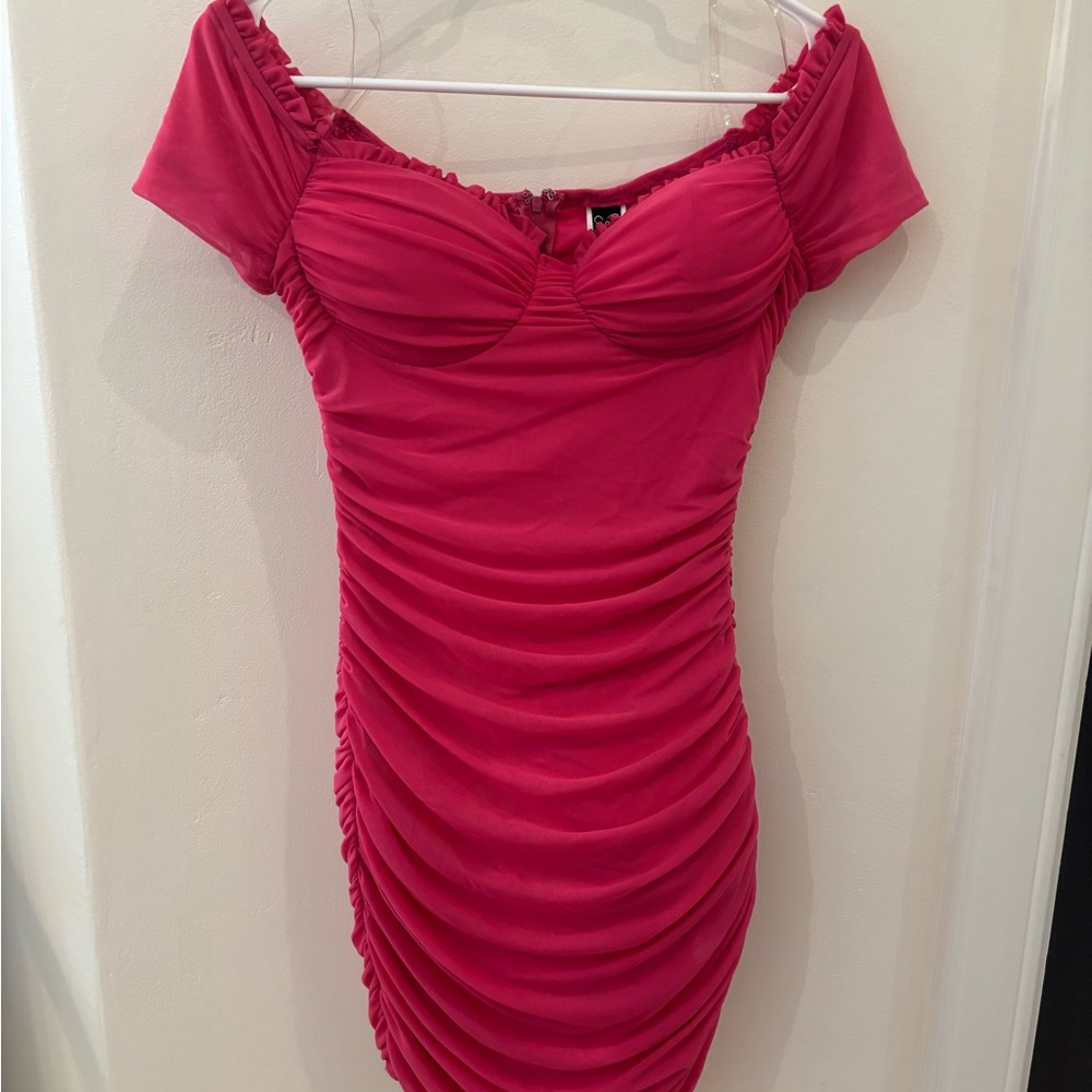 Windsor Pink Ruched Sweetheart Mini Dress